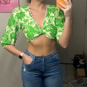 Green Tropical Print Top